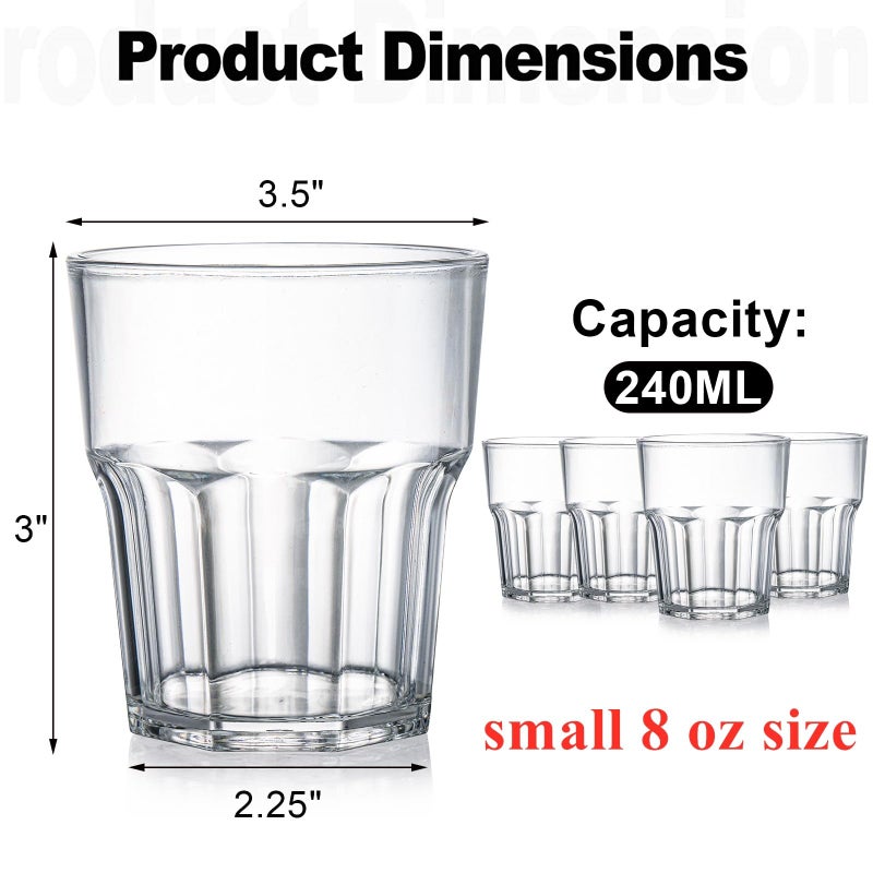 Tebery 8 Pack Clear Plastic Tumblers Cups, 8 Oz BPA-Free Reusable Drinking Water Cup, Small Mini Stackable Juice Cup, Unbreakable - Image 2